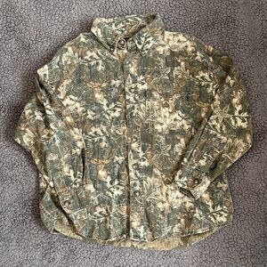 Vintage‎ Red Head camo shirt boys small stick leaf brown green outdoor hunting